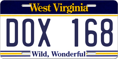 WV license plate DOX168