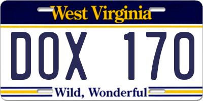 WV license plate DOX170