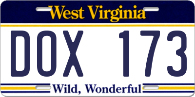 WV license plate DOX173