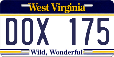 WV license plate DOX175