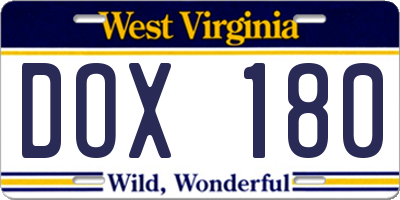 WV license plate DOX180