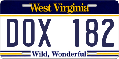 WV license plate DOX182