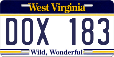 WV license plate DOX183