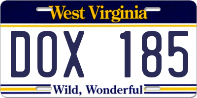 WV license plate DOX185