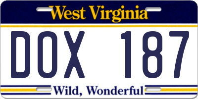 WV license plate DOX187