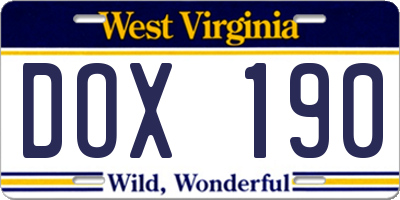 WV license plate DOX190