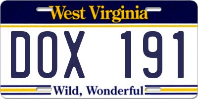 WV license plate DOX191