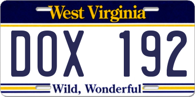WV license plate DOX192