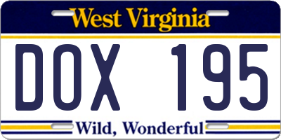 WV license plate DOX195
