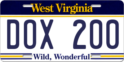 WV license plate DOX200