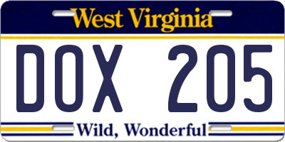 WV license plate DOX205