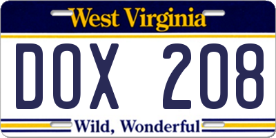 WV license plate DOX208