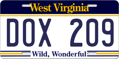 WV license plate DOX209