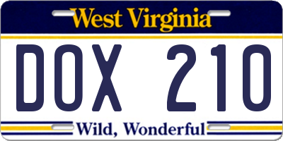 WV license plate DOX210