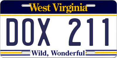 WV license plate DOX211