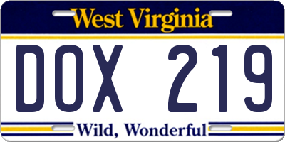 WV license plate DOX219