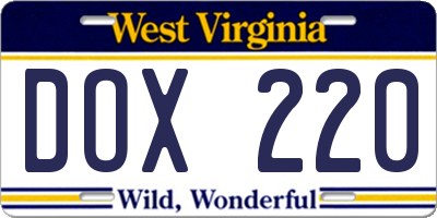 WV license plate DOX220