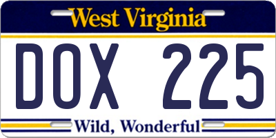 WV license plate DOX225