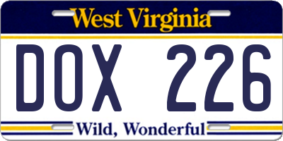 WV license plate DOX226