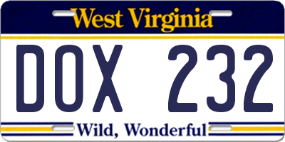 WV license plate DOX232