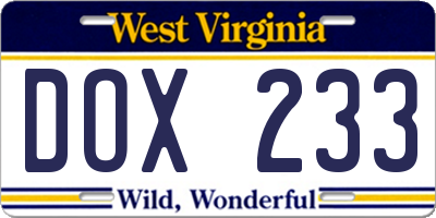 WV license plate DOX233