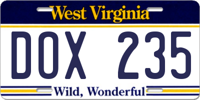 WV license plate DOX235