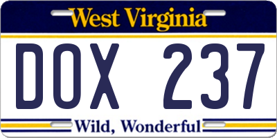WV license plate DOX237