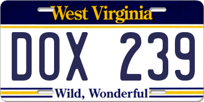 WV license plate DOX239