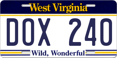 WV license plate DOX240
