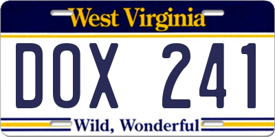 WV license plate DOX241