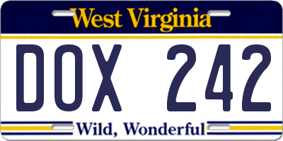 WV license plate DOX242