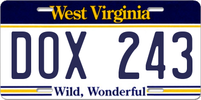 WV license plate DOX243