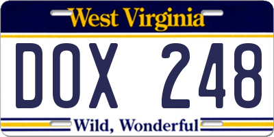 WV license plate DOX248