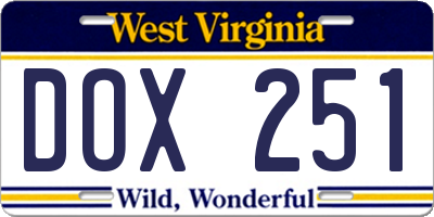 WV license plate DOX251