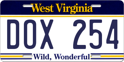 WV license plate DOX254