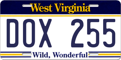 WV license plate DOX255