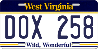 WV license plate DOX258