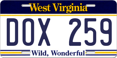WV license plate DOX259