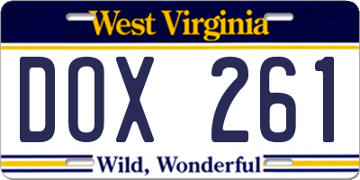 WV license plate DOX261