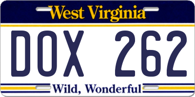WV license plate DOX262