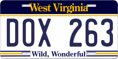 WV license plate DOX263