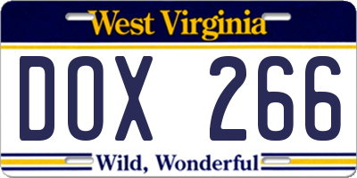 WV license plate DOX266