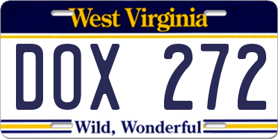 WV license plate DOX272
