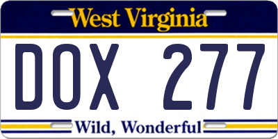 WV license plate DOX277