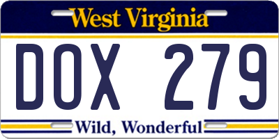 WV license plate DOX279