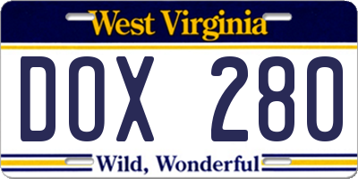 WV license plate DOX280