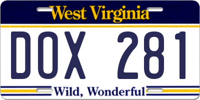 WV license plate DOX281
