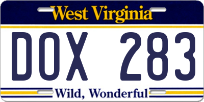 WV license plate DOX283