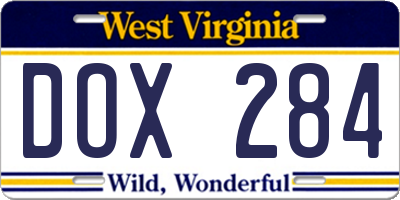 WV license plate DOX284