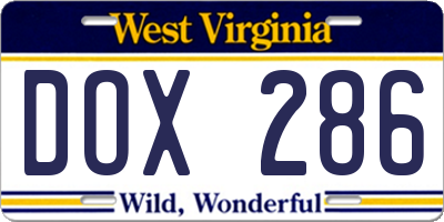 WV license plate DOX286
